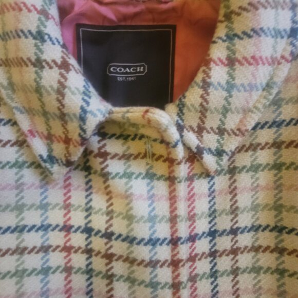 Coach Plaid Tweed Wool Coat Jacket Multicolored Women's size Large (L) - Picture 2 of 16
